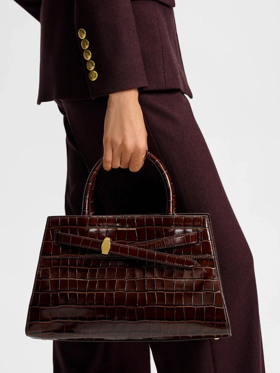 Veronica Beard Handbags - Veronica Beard Dash Bag Croc-Embossed Leather Structured Chestnut Medium